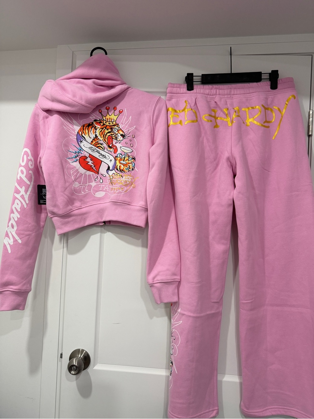 Ed Hardy Girls' Pink Tattoo Graphic Hoodie & Sweatpants Set